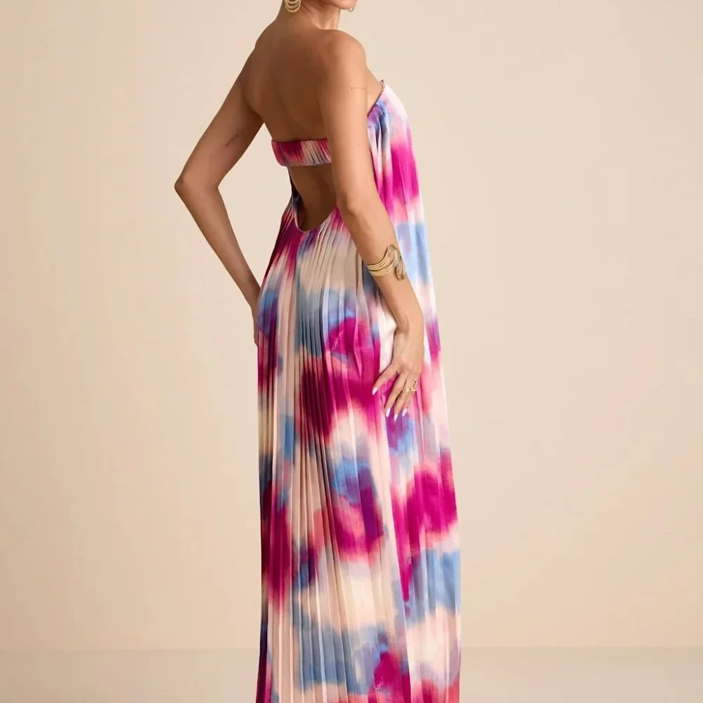 Lulu's Strapless Pink and Blue Maxi Dress - Picture 3 of 6
